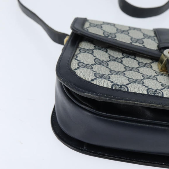 GUCCI GG Supreme Shoulder Bag PVC Navy Gold Auth 150027