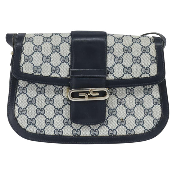 GUCCI GG Supreme Shoulder Bag PVC Navy Gold Auth 150027