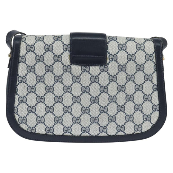 GUCCI GG Supreme Shoulder Bag PVC Navy Gold Auth 150027