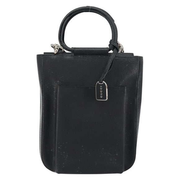 GUCCI Horsebit Hand Bag Leather 2way Black 002 1118 0463 Auth 150030