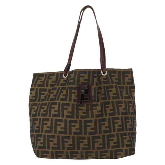 FENDI Zucca Canvas Tote Bag Black Brown Auth 150031