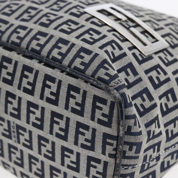 FENDI Zucchino Canvas Shoulder Bag Navy Silver Auth 150032