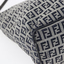 FENDI Zucchino Canvas Shoulder Bag Navy Silver Auth 150032-14