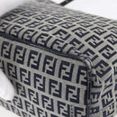 FENDI Zucchino Canvas Shoulder Bag Navy Silver Auth 150032-15