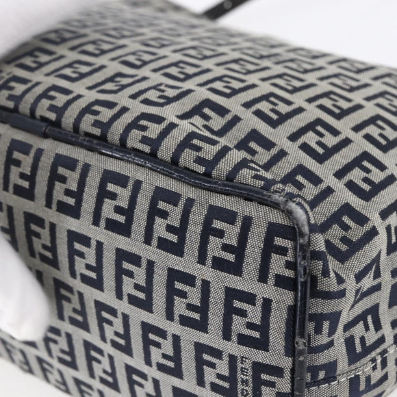 FENDI Zucchino Canvas Shoulder Bag Navy Silver Auth 150032