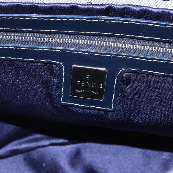 FENDI Zucchino Canvas Shoulder Bag Navy Silver Auth 150032
