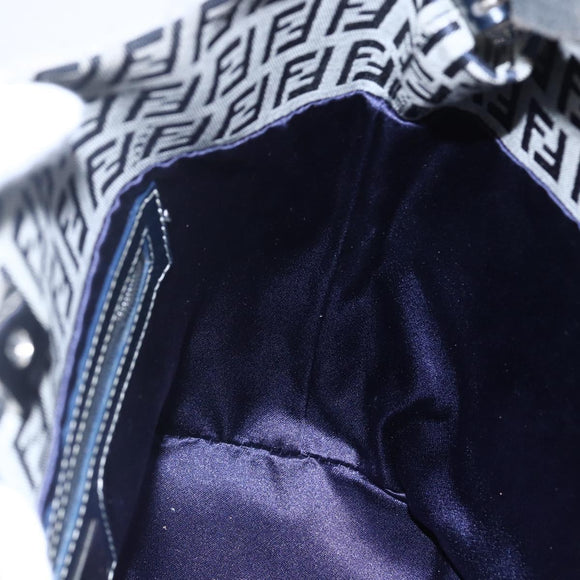 FENDI Zucchino Canvas Shoulder Bag Navy Silver Auth 150032
