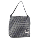 FENDI Zucchino Canvas Shoulder Bag Navy Silver Auth 150032-1