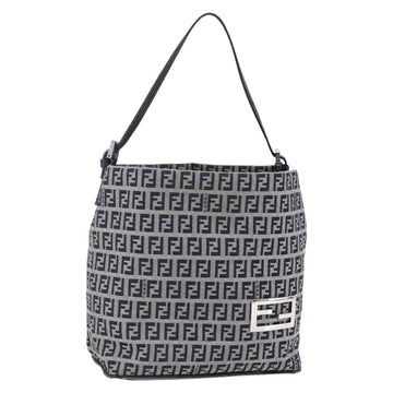 FENDI Zucchino Canvas Shoulder Bag Navy Silver Auth 150032
