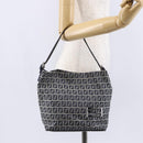 FENDI Zucchino Canvas Shoulder Bag Navy Silver Auth 150032-22