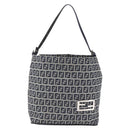 FENDI Zucchino Canvas Shoulder Bag Navy Silver Auth 150032-13
