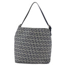 FENDI Zucchino Canvas Shoulder Bag Navy Silver Auth 150032-2