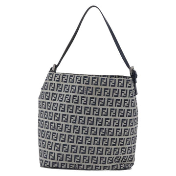 FENDI Zucchino Canvas Shoulder Bag Navy Silver Auth 150032 - 0