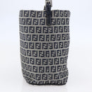 FENDI Zucchino Canvas Shoulder Bag Navy Silver Auth 150032-3