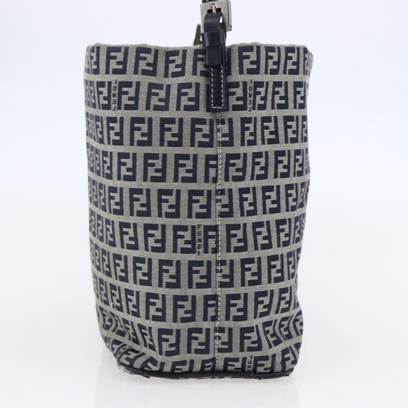 FENDI Zucchino Canvas Shoulder Bag Navy Silver Auth 150032
