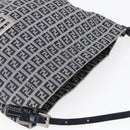 FENDI Zucchino Canvas Shoulder Bag Navy Silver Auth 150032-6