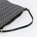 FENDI Zucchino Canvas Shoulder Bag Navy Silver Auth 150032-7