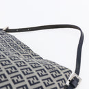 FENDI Zucchino Canvas Shoulder Bag Navy Silver Auth 150032-8