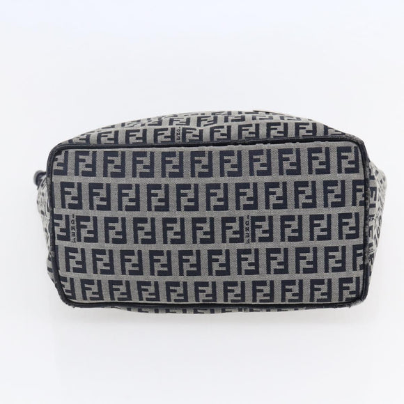 FENDI Zucchino Canvas Shoulder Bag Navy Silver Auth 150032