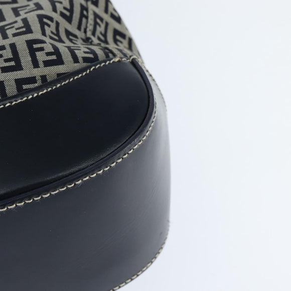 FENDI Zucchino Canvas Tote Bag Navy Silver Auth 150033