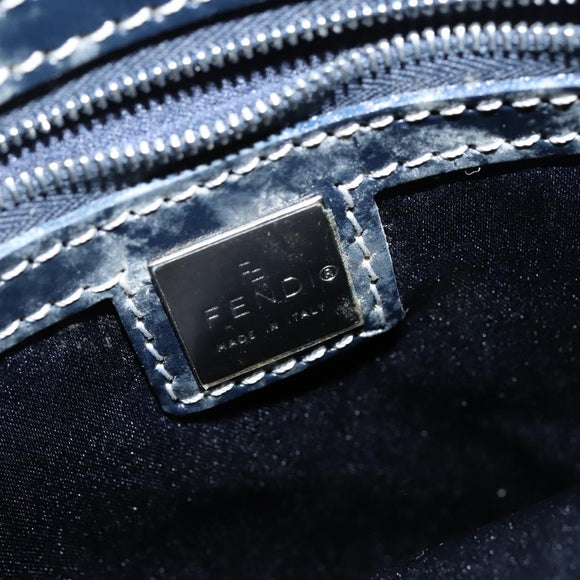 FENDI Zucchino Canvas Tote Bag Navy Silver Auth 150033