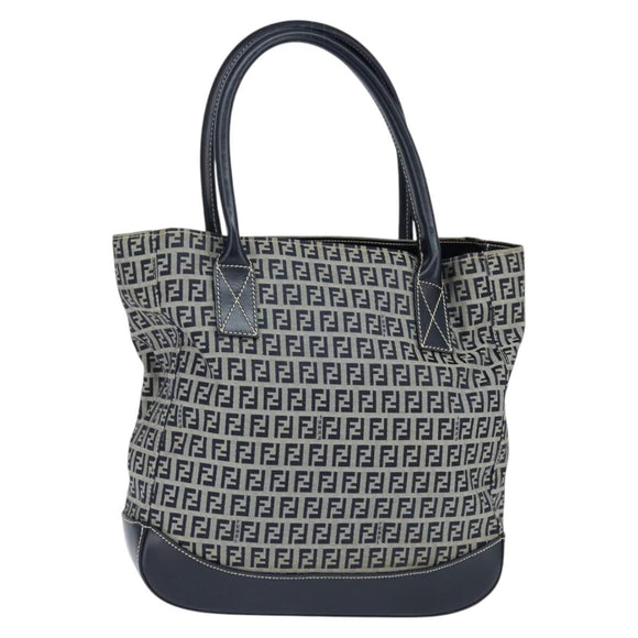 FENDI Zucchino Canvas Tote Bag Navy Silver Auth 150033