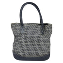 FENDI Zucchino Canvas Tote Bag Navy Silver Auth 150033-13