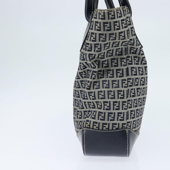 FENDI Zucchino Canvas Tote Bag Navy Silver Auth 150033