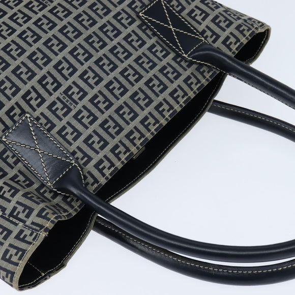 FENDI Zucchino Canvas Tote Bag Navy Silver Auth 150033