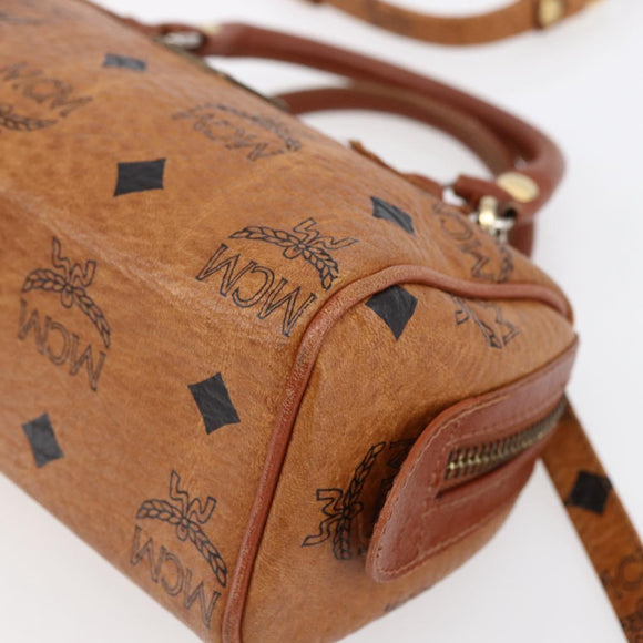 MCM Logogram Vicetos Mini Boston Bag PVC Leather 2way Brown Gold Auth 150034