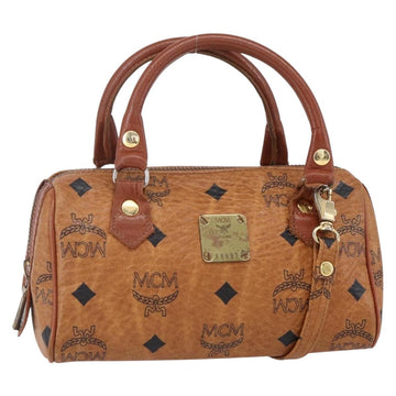 MCM Logogram Vicetos Mini Boston Bag PVC Leather 2way Brown Gold Auth 150034