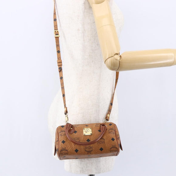 MCM Logogram Vicetos Mini Boston Bag PVC Leather 2way Brown Gold Auth 150034