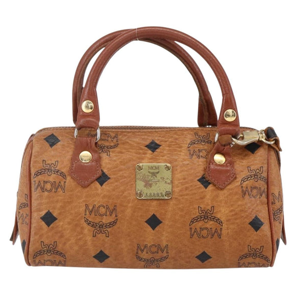 MCM Logogram Vicetos Mini Boston Bag PVC Leather 2way Brown Gold Auth 150034