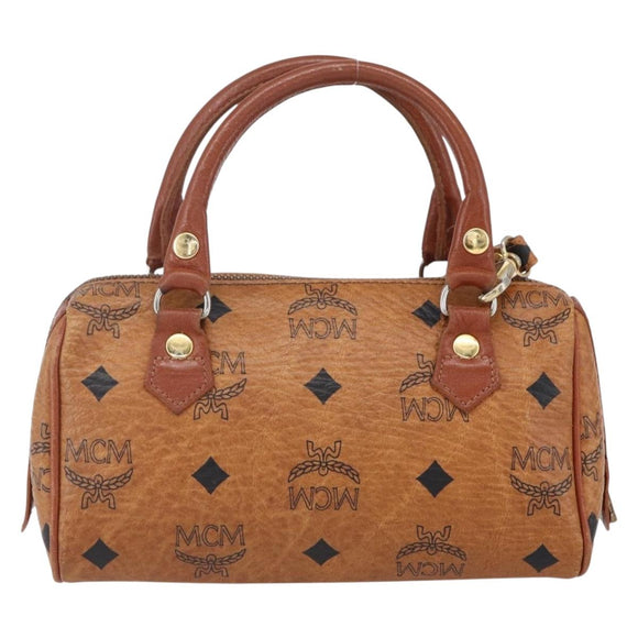 MCM Logogram Vicetos Mini Boston Bag PVC Leather 2way Brown Gold Auth 150034