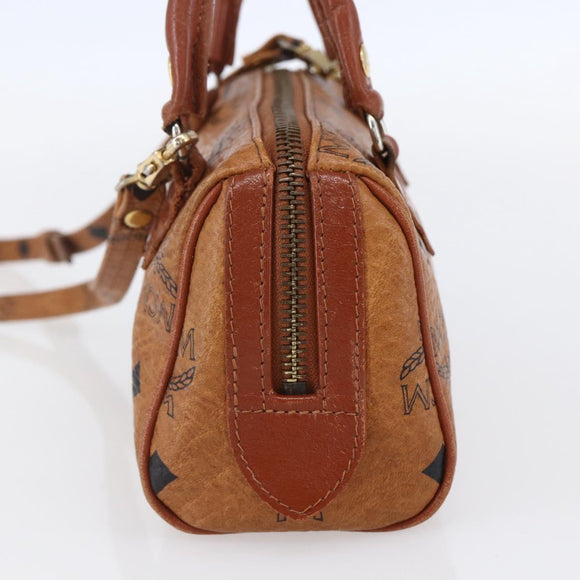 MCM Logogram Vicetos Mini Boston Bag PVC Leather 2way Brown Gold Auth 150034