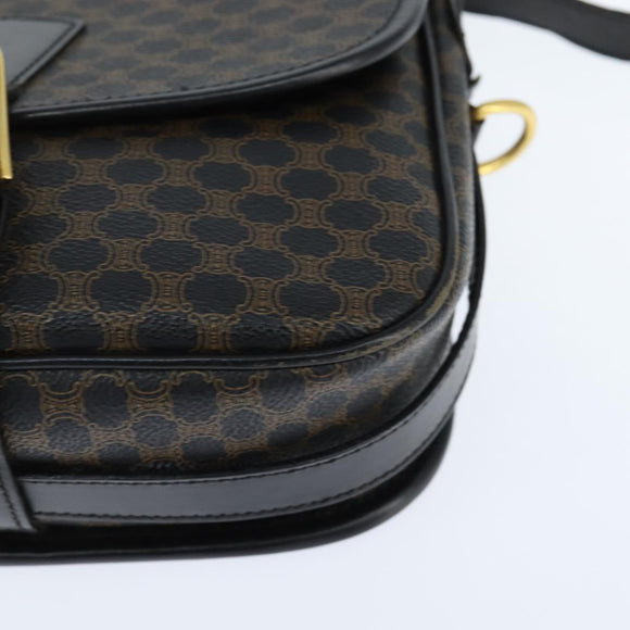 CELINE Macadam Canvas Shoulder Bag PVC Leather Black Gold Auth 150035