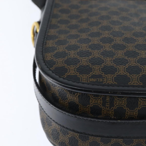 CELINE Macadam Canvas Shoulder Bag PVC Leather Black Gold Auth 150035