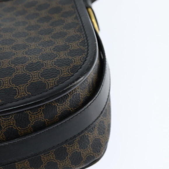 CELINE Macadam Canvas Shoulder Bag PVC Leather Black Gold Auth 150035