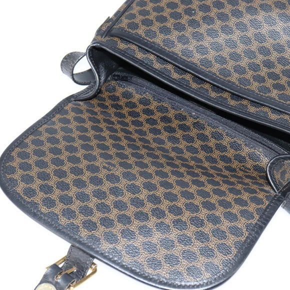 CELINE Macadam Canvas Shoulder Bag PVC Leather Black Gold Auth 150035
