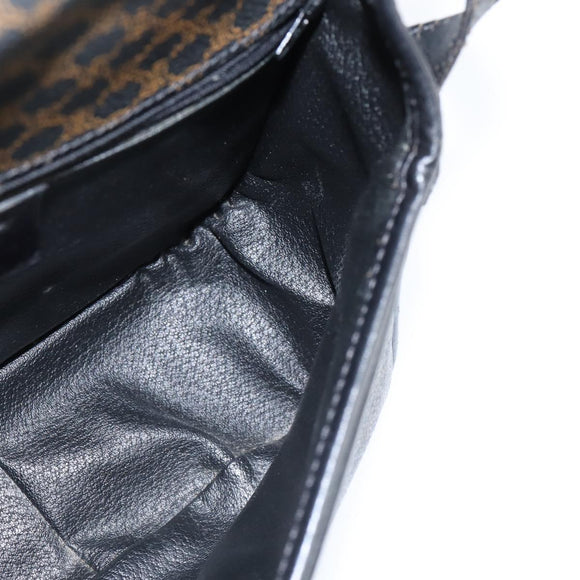 CELINE Macadam Canvas Shoulder Bag PVC Leather Black Gold Auth 150035