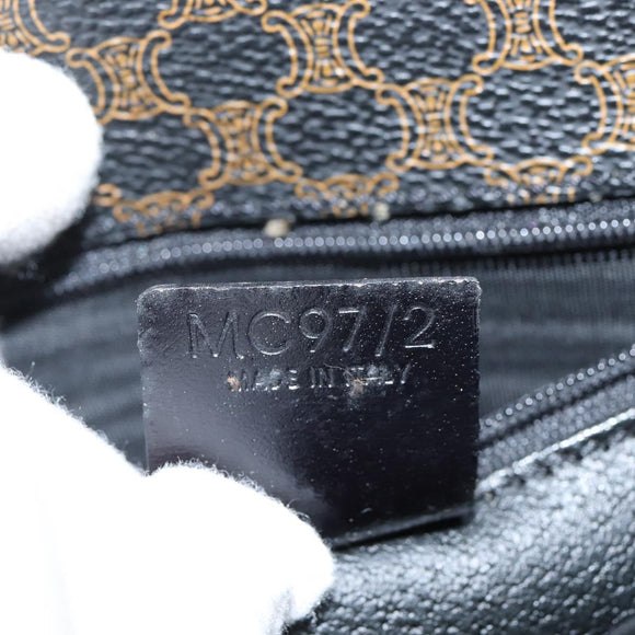 CELINE Macadam Canvas Shoulder Bag PVC Leather Black Gold Auth 150035