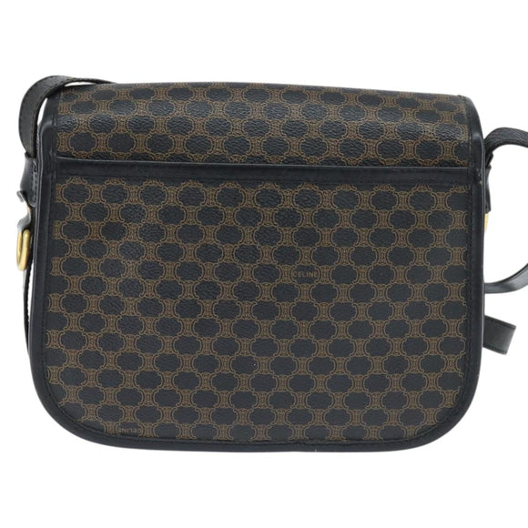 CELINE Macadam Canvas Shoulder Bag PVC Leather Black Gold Auth 150035
