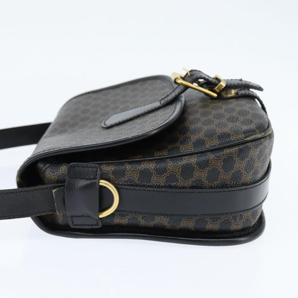 CELINE Macadam Canvas Shoulder Bag PVC Leather Black Gold Auth 150035