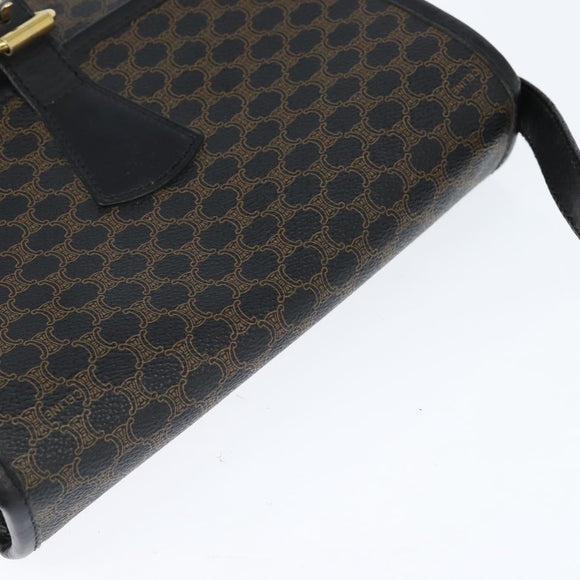 CELINE Macadam Canvas Shoulder Bag PVC Leather Black Gold Auth 150035
