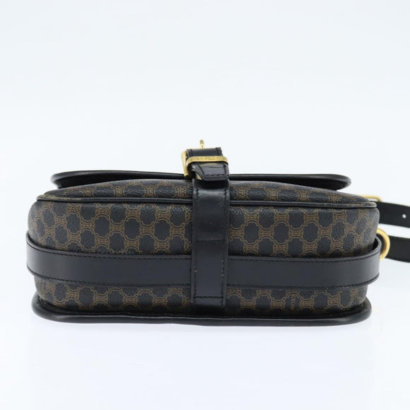 CELINE Macadam Canvas Shoulder Bag PVC Leather Black Gold Auth 150035