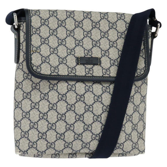 GUCCI GG Supreme Shoulder Bag PVC Navy Silver 223666 Auth 150039