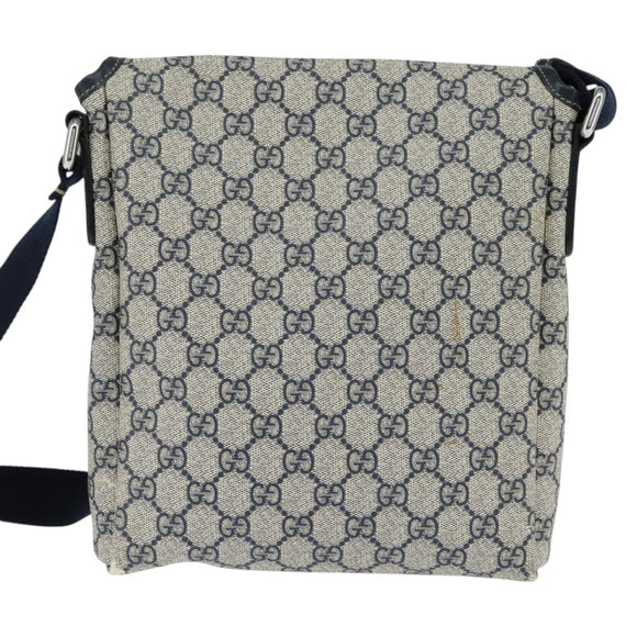 GUCCI GG Supreme Shoulder Bag PVC Navy Silver 223666 Auth 150039