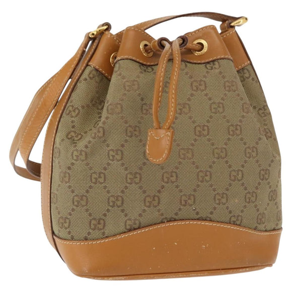 GUCCI GG Canvas Shoulder Bag Beige Gold Auth 150040
