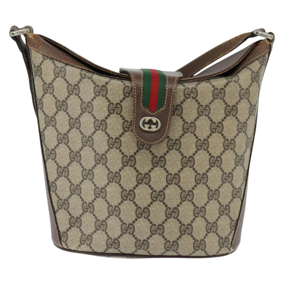 GUCCI GG Supreme Web Sherry Line Shoulder Bag PVC Beige 89 02 081 Auth 150042