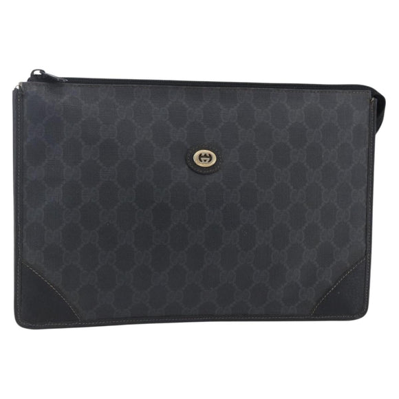 GUCCI GG Supreme Clutch Bag PVC Black 97 01 029 Auth 150048
